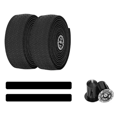 ENLEE 2Pcs Bicycle Handlebar Tape with Bar End Plugs Shock Absorption PU Leather + EVA Road Bike Bar Tape - Black