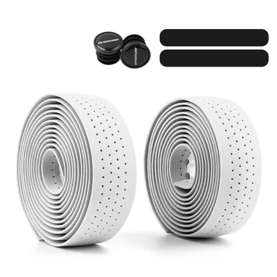 BENGGUO BG-5318 2 Peças 3mm de Espessura, Fita para Guiador Perfurada Antiderrapante com Absorção de Choque para Bicicletas de Estrada - Branco