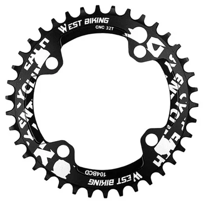 WEST BIKING 104BCD 32T Disco singolo a denti positivi e negativi in lega di alluminio CNC per MTB - Nero
