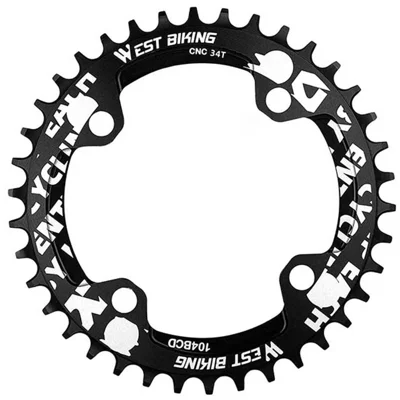 WEST BIKING Lega di Alluminio Alluminio CNC a Denti Positivi e Negativi 104BCD 34T Singolo Anello a Catena per Bicicletta MTB - Nero