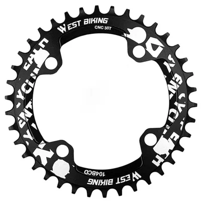 WEST BIKING 104BCD 38T Lega di Alluminio CNC Singolo Pignone MTB Bike Positivo e Negativo Dentato Catena Anello - Nero