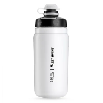 WEST BIKING 550ML Cycling Water Bottle for Road Mountain Bike Leak Proof Squeeze Kettle, Fat Type (BPA Free, No FDA) - White