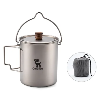 QUNATURE 750ml Pure Titanium Coffee Mug Lightweight Tea Cup with Folding Handle for Camping Hiking (BPA Free, No FDA)