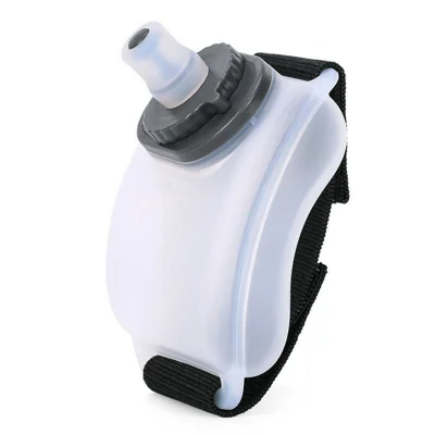 Bouteille d'eau portable de 200 ml en silicone de qualité alimentaire, gobelet de sport à porter au poignet pour course à pied, cyclisme, randonnée (sans BPA, sans FDA) - Blanc