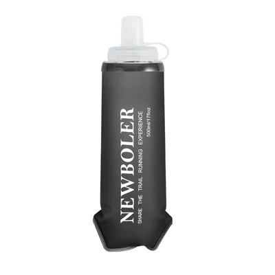 NEWBOLER Bouteille d'eau sport 500 ml pliable, bouteille pression TPU avec embout large de 4 cm pour course à pied, cyclisme, randonnée (sans BPA, sans FDA) - Noir