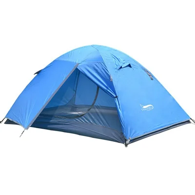 DESERT&FOX Rainproof Double Layer Tent Waterproof Camping Hiking One Door Tent (Aluminum Pole) - Blue