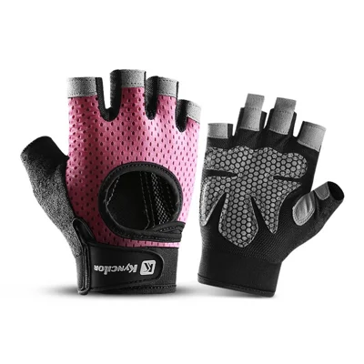Kyncilor A0042 Ein Paar Fitnesshandschuhe Gewichtheber Atmungsaktives Nicht Rutsches Silikon-halbfinger-fahrrad Fahrradhandschuhe Radsportzubehör Für Männer Und Frauen - Pink // s