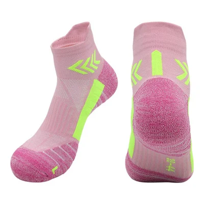 PORFIN JCB3009 1 Pair Breathable Low Cut Compression Running Socks for Men Women Marathon Cycling L Size 39-44 - Pink and Fluorescent Green