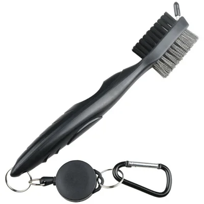 Golf Club Grooves Brush Copper+PP Bristles Double Sided Cleaning Tool with Retractable Rope - Black