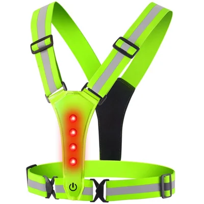 S19 Rechargeable Reflective Vest with 3 Modes LED Light for Outdoor Night Running Walking ( with CE ) - Green