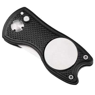Foldable Golf Divot Repair Tool with Pop Up Button Zinc Alloy Putting Green Fork Training Aids - Black