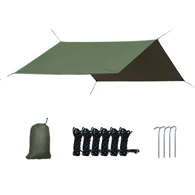 C-TC0010 Outdoor Camping Tent Tarp 210T Polyester Waterproof Awning Tarp Sun Shelter Rainfly - Army Green