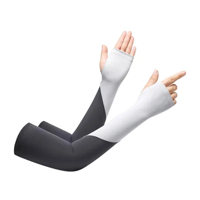 FZXT019 1 Pair Summer Thin Ice Silk Arm Sleeves Cooling UV Protection Thumbhole Design Outdoor Sports Sleeves - Grey