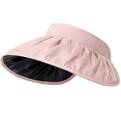 BKKDM Black Vinyl Lined UV Protection Outdoor Visor Cap Large Brim Foldable Waterproof Sun Hat - Pink