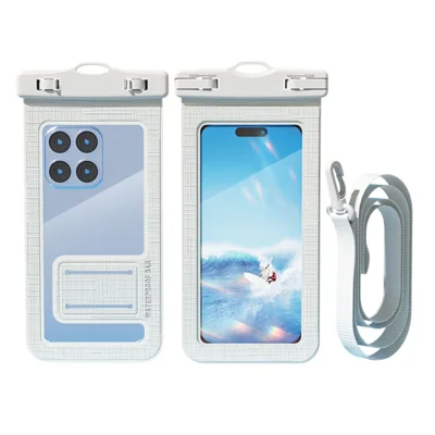 5026 PVC Waterproof 7.2 Inch Phone Pouch IPX8 Touchscreen Swimming Diving Phone Bag with Lanyard - White