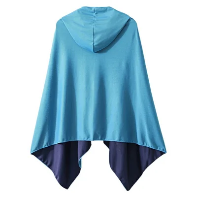 20190924-2 Portable Microfiber Quick Dry Cooling Beach Towel Poncho Hooded Absorbent Bath Towel, 80x160cm - Sky Blue