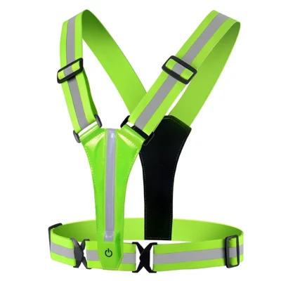 L1 Reflective Running Vest Adjustable Safety Vest with Rechargeable LED Light for Cycling Jogging - Green