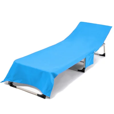 Beach Chair Cover Pool Patio Quick Dry Absorbent Microfiber Lounger Protector with Side Pocket, 75x215cm - Sky Blue