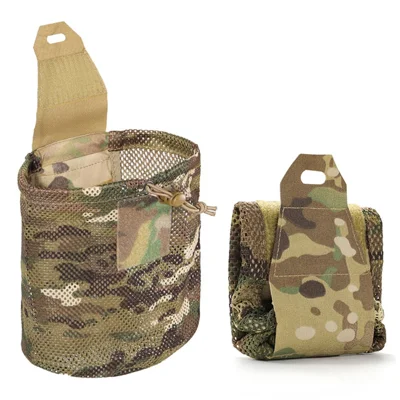 Tactical Outdoor Foldable 500D Nylon Mesh Storage Bag MOLLE System Adjustable Drawstring Water Bottle Holder