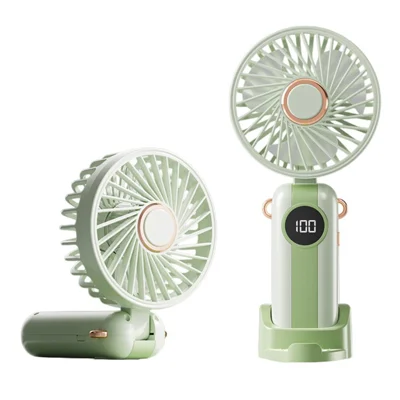 LEHOGAI F66 Digitaal Display Vouwbare Handventilator 5 Snelheden Instelbaar Draagbare Tafelventilator met Houdertje voor Telefoon - Muntgroen