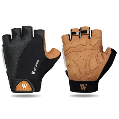WEST BIKING YP0211196 Half Finger Cycling Gloves for Bike Motorcycle Lycra + PU Leather Shock Absorbing Mittens - Black / Yellow / S