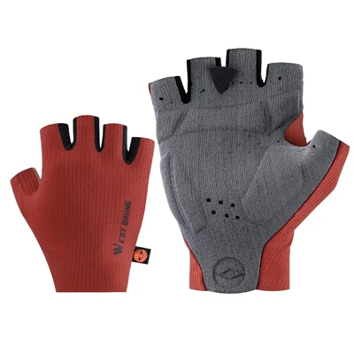 WEST BIKING YP0211267 Shock Absorbing Cycling Gloves Breathable Half Finger Road Bike Mittens - Red / M