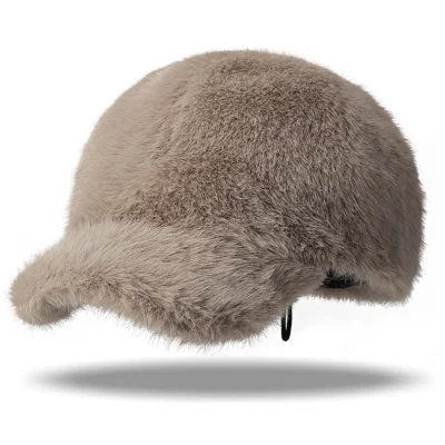 Fashion Faux Mink Fur Baseball Cap for Women Solid Color Winter Thickened Visor Hat Warm Headwear - Coffee