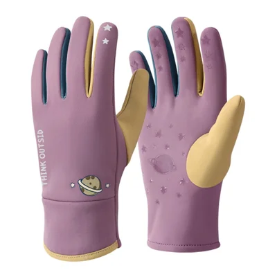 DRST41 Color Splicing Winter Gloves for Children Warm Fleece Lined Outdoor Cycling Non Slip Mittens - Purple