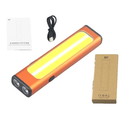 M7 Rechargeable Work Light 600 Lumens COB LED Flashlight Magnetic Multi Function Portable Torch - Orange