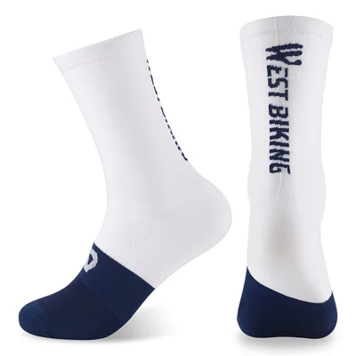 WEST BIKING YP0216055 Cycling Socks 1 Pair Breathable Anti Slip Sports Socks for Bicycle / Mountain Bike - White / Blue