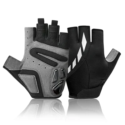 Size XL Half Finger Anti Slip Summer Cycling Gloves Reflective Shock Absorbing Mittens for Night Riding - Black