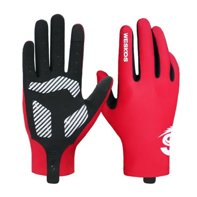WESKOS Size XL Shock Absorbing Outdoor Cycling Gloves Anti Slip Touchscreen Full Finger Mittens - Red