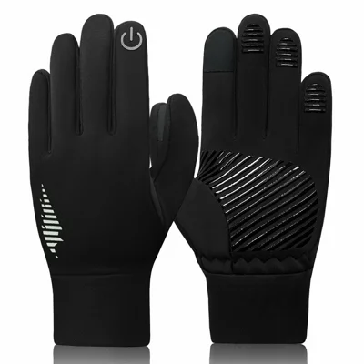 Size XL Winter Fleece Lined Windproof Gloves Anti Slip Touch Screen Mittens for Motorcycle Cycling - Black
