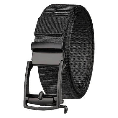 CH097 125cm Automatic Buckle Belt for Men Holeless Business Casual Nylon Woven Belt - Black