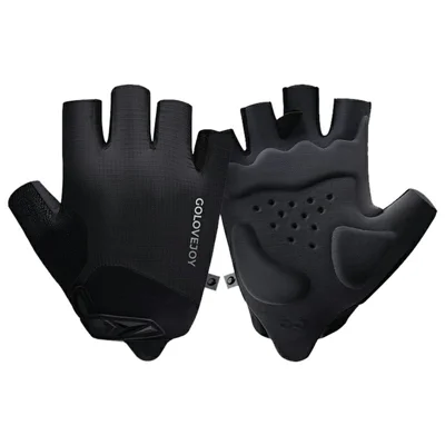 GOLOVEJOY Size S UPF50+ Shock Absorbing Gloves Breathable Mesh Half Finger Mittens for Road Bike  /  Motorcycle - Black