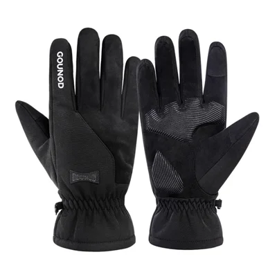 GOUNOD GL087 Full Finger Ski Gloves Winter Fleece Lined Windproof Touchscreen Mittens for Outdoor Cycling Climbing - Black / XS