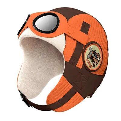 DRMZ33 Pilot Style Kids Winter Hat Windproof Warm Trapper Cap with Removable Goggles - Orange
