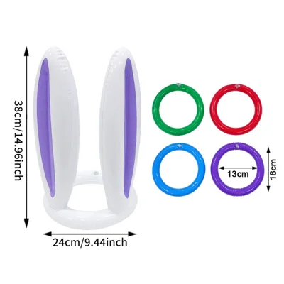Inflatable Bunny Ears Ring Toss Game Set PVC Christmas Party Game Sport Toy with 4 Inflatable Rings for Indoor / Outdoor - Purple