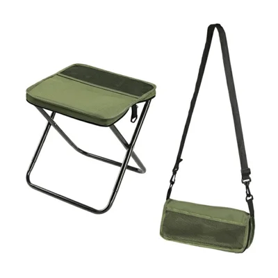 Size L Portable Folding Stool Crossbody Bag 600D Oxford Cloth Outdoor Chair for Travel Camping, 29 x 25 x 31cm - Army Green