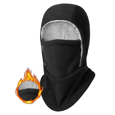 Winter Thermal Fleece Lined Balaclava Ski Mask Windproof Cycling Full Face Mask Neck Warmer - Black