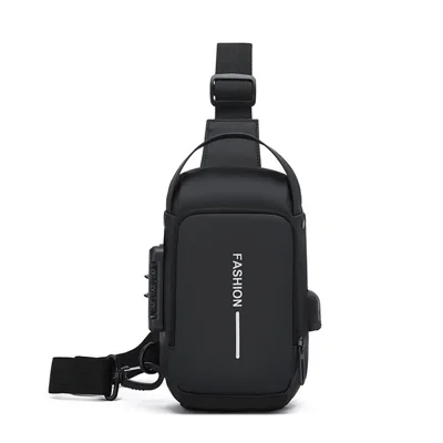 Outdoor Crossbody Shoulder Handbag Anti-Theft 3 Digit Password Lock Bag 8 inch Tablet Bag with USB Charging - Black