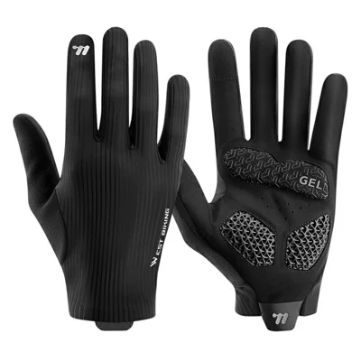 WEST BIKING YP0211278 1 Pair 3D Printed Cycling Gloves Racing Shock-Absorbing Bicycle Long Finger Gloves Anti-Slip for Men Women - M  /  Black