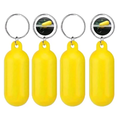 Conjunto de 4 Chaveiros Ovais Vazados Flutuantes para Praia, Náutica / Natação / Atividades Aquáticas ao Ar Livre - Amarelo