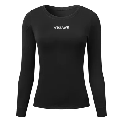 WOSAWE BD290 For Women Winter Ski Fleece Thermal Underwear High Elastic Tight Fleece-Lined Cold-Resistant Ski Top - Black, Asian M / EU S