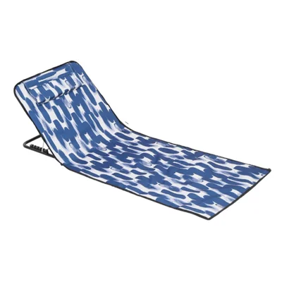 Adjustable Folding Lounge Chair with Storage Bag Outdoor Camping Beach Mat, 99 + 55 x 45 x 50cm - Blue / White Graffiti