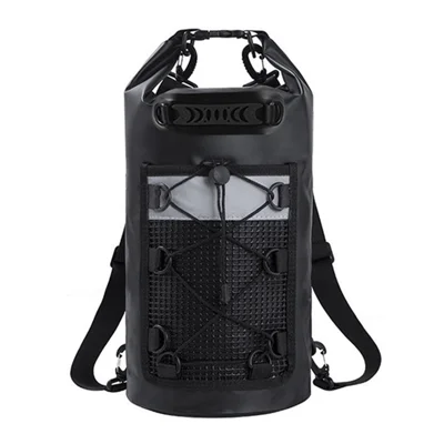 20L Outdoor Dry Bag IPX6 Waterproof Roll Top Reflective Bucket Bag for Swimming Camping Beach - Black | 20L