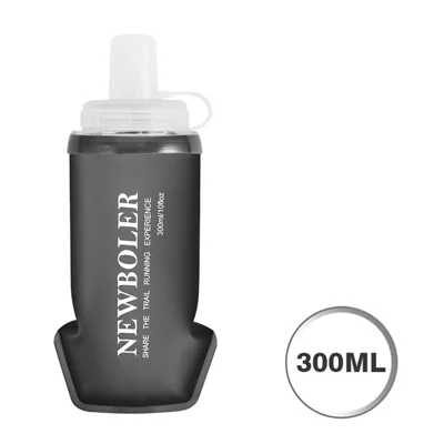 NEWBOLER 300 ml Bouteille Souple Pliable avec Grande Ouverture de 4 cm, Gourde Sport à Pression pour Course à Pied, Cyclisme, Randonnée (Sans BPA, Sans FDA) - Noir