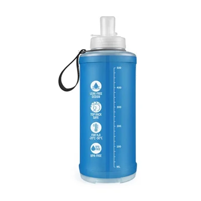 WEST BIKING YP0713025 500 ML Bouteille d'eau pliable TPU sans BPA IPX8 Sac d'hydratation étanche pour vélo en plein air - Bleu lac