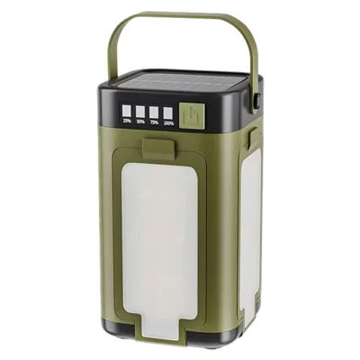 Foldable 4-Leaf LED Camping Lantern Solar + Type-C Charging with Hook for Outdoor Camping - Green