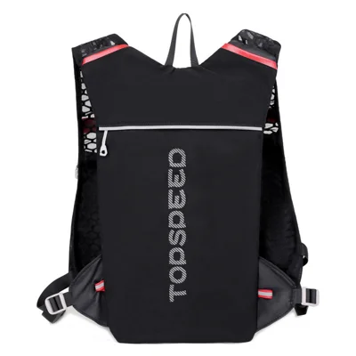 PATLOG 5L Polyester Hydration Running Vest Backpack with Reflective Strips 2 Bottle Pockets and SOS Whistle - Black